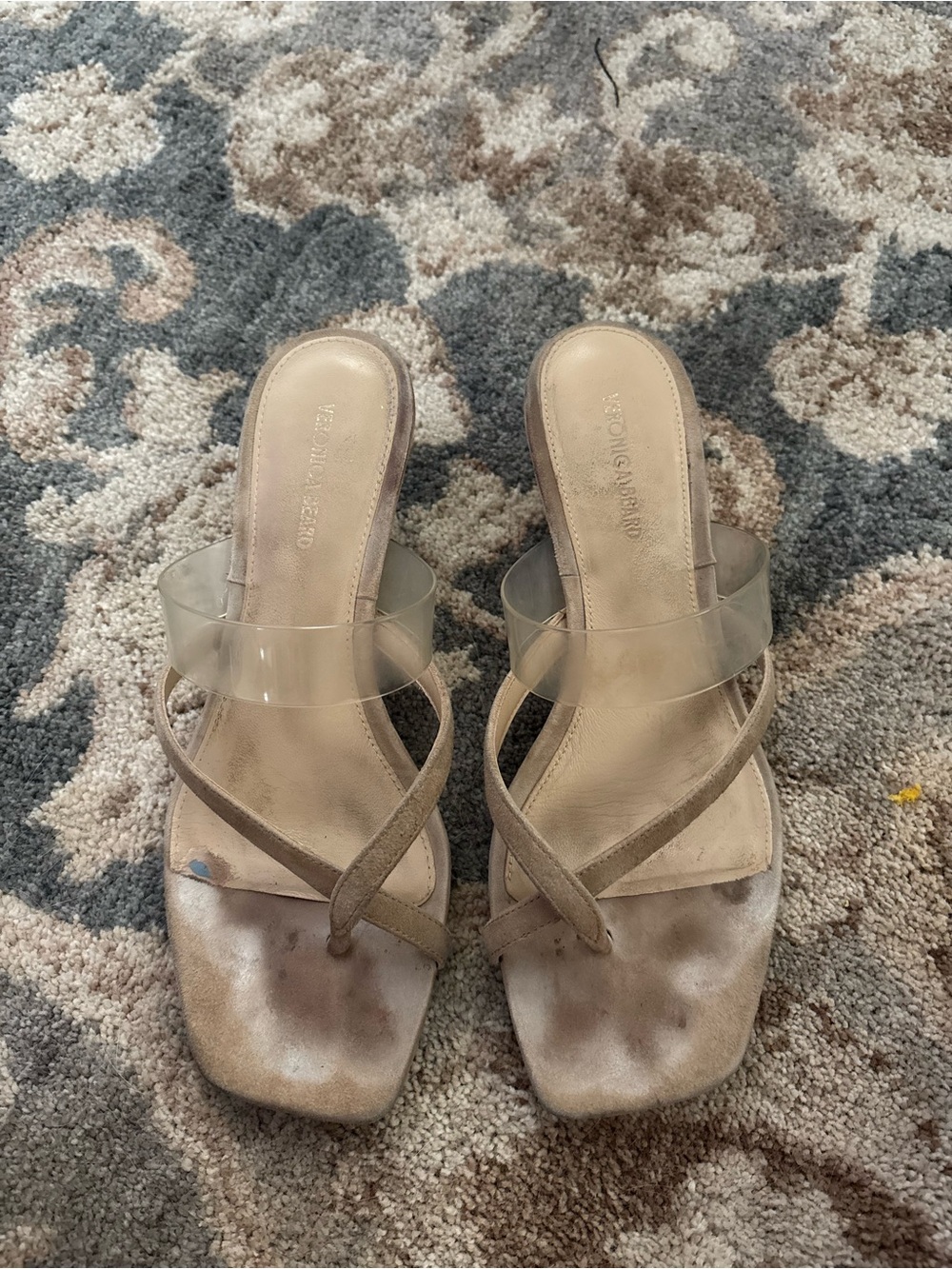 Veronica Beard Beige and Clear Slide Mules